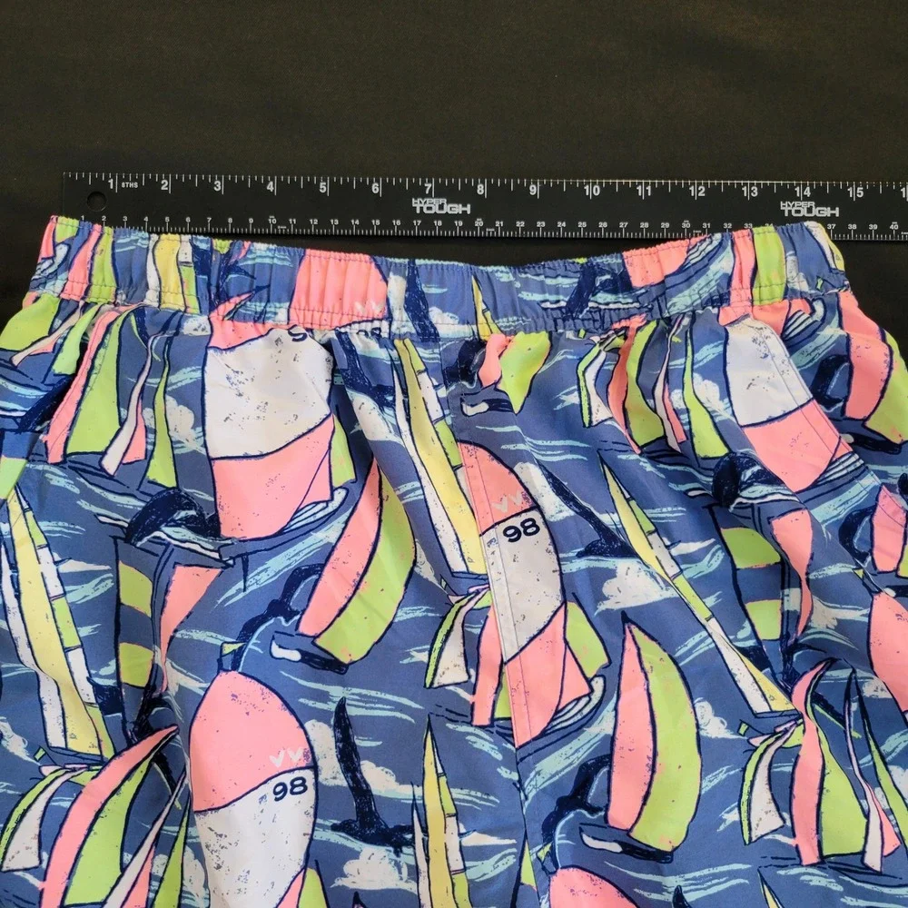 Vineyard Vines Mens Sailboat Print Swim Trunks Blue Pink Medium Board Shorts